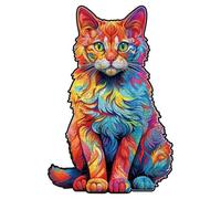 Puzzle in Legno Creativo a Tema Animale con Forma di Gatto Design con Bordo Irregolare Misura Piccola Serata di Giochi in Famiglia Decorazione Murale Unica per Appassionati di Puzzle (14.8×21 cm)