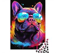 Puzzle in legno da 1000 pezzi a forma di carlino al neon, puzzle in legno per adulti e adolescenti dai 12 anni in su, regali di Natale, 1000 pezzi (38x26 cm)