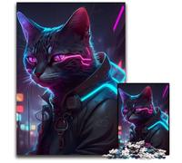 Puzzle in legno da 1000 pezzi "Cat Neon Art", gioco creativo per famiglie e decorazioni per la casa, regalo di Natale perfetto per adolescenti, 50x75cm/19,68x29,52 pollici