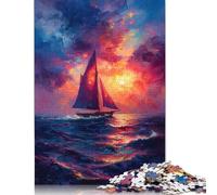 Puzzle in legno da 1000 pezzi con barca a vela al tramonto, per adulti, per stimolare il cervello, gioco di intrattenimento, regali, attività per famiglie, 1000 pezzi (75x50 cm)