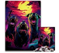 Puzzle in legno da 1000 pezzi con cani feroci che si inseguono al tramonto per adulti perfetto come decorazione per la casa o l'ufficio ideale come regalo di Natale 1000 pezzi (75x50 cm).