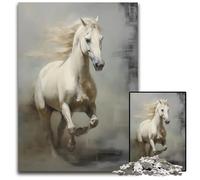 Puzzle in legno da 1000 pezzi con cavallo bianco che corre per adulti sfida mentale attività educativa per adolescenti 1000 pezzi (38x26 cm)