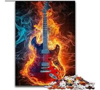 Puzzle in legno da 1000 pezzi con chitarra e fiamme, 50x75cm, per adolescenti, per serate di giochi in famiglia, idea regalo stimolante per la mente