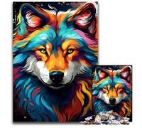 Puzzle in legno da 1000 pezzi con lupo psichedelico fantasy perfetto per adolescenti rompicapo per creare legami familiari e regalo fai da te per la casa 1000 pezzi (38x26 cm)