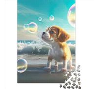 Puzzle in legno da 1000 pezzi con simpatico cane nell'oceano per adulti, puzzle rettangolare creativo, gioco di sfida per l'esercizio del cervello, regalo di Natale, 1000 pezzi (75x50 cm)