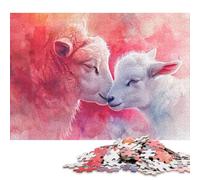 Puzzle in legno da 1000 pezzi Due agnelli in rosa, puzzle acquerello, attività per famiglie, regali di Natale, 1000 pezzi (75x50 cm)