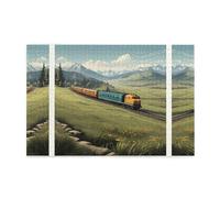 Puzzle in legno da 1000 pezzi, motivo: treno WZYWHJ che corre sul prato stampato, per adulti e bambini, perfetto per divertimento in famiglia, antistress