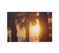 Puzzle in legno da 1000 pezzi, palme WZYWHJ al tramonto, immagine per adulti e bambini, perfetto per divertimento in famiglia, sollievo dallo stress