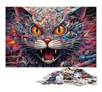 Puzzle in legno da 1000 pezzi per adulti, a forma di gatto colorato con grandi occhi, stimolante rompicapo per adolescenti, divertente serata di giochi in famiglia, 50x75CM/19,68x29,52 pollici.