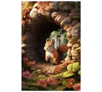 Puzzle in legno da 1000 pezzi, per adulti, buco nell'albero dello scoiattolo, simpatico scoiattolo, puzzle con animali (D ; 1000)