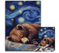 Puzzle in legno da 1000 pezzi per adulti con orso bruno e cielo notturno, perfetti per Halloween, Natale e regali di compleanno, 50x75CM/19,68x29,52 pollici