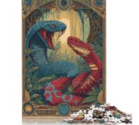 Puzzle in legno da 1000 pezzi per adulti, duello di serpenti nella giungla, puzzle per bambini, giochi per famiglie, regali di Natale, 1000 pezzi (75x50 cm)
