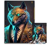 Puzzle in legno da 1000 pezzi per adulti, motivo: lupo manager in abito, gioco decorativo fai da te, stimolante per la mente, giocattolo interattivo per la famiglia, 50x75cm/19,68x29,52 pollici