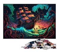 Puzzle in legno da 1000 pezzi per adulti, nave pirata, ideale come decorazione fai da te e come regalo rompicapo, 50x75CM/19,68x29,52 pollici