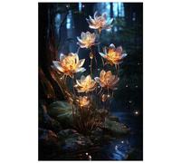 Puzzle in legno da 1000 pezzi, per adulti, Ninfee colorate che si illuminano al buio, puzzle floreali da sogno (D ; 1000)