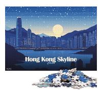 Puzzle in legno da 1000 pezzi per adulti Skyline di Hong Kong di notte Puzzle quadrato per bambini Giochi per famiglie Regali di Natale 1000 pezzi (75x50 cm)