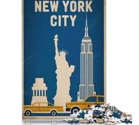 Puzzle in legno da 1000 pezzi, poster vintage di New York City, attività per famiglie, regali di Natale, 1000 pezzi (75x50 cm)