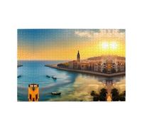 Puzzle in legno da 1000 pezzi WZYWHJ Sunset a Barcellona stampato per adulti e bambini, perfetto per divertimento in famiglia, antistress