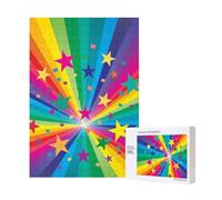 Puzzle in legno da 300 pezzi con arcobaleno e stelle, raggi e coriandoli, con scatola di imballaggio per adulti