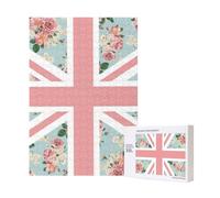 Puzzle in legno da 300 pezzi con bandiera Union Jack e rose inglesi per il divertimento di tutta la famiglia.