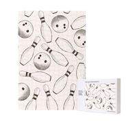 Puzzle in legno da 300 pezzi con birilli e palle da bowling per il divertimento di tutta la famiglia.