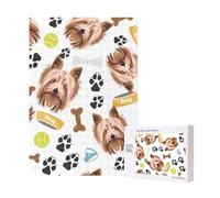 Puzzle in legno da 300 pezzi con cane sorridente Yorkshire Terrier e scatola di imballaggio per adulti