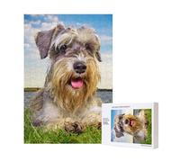 Puzzle in legno da 300 pezzi con cani grigi Schnauzer Lawn Pets con scatola di imballaggio per adulti