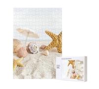 Puzzle in legno da 300 pezzi con conchiglie e stelle marine sulla spiaggia, con scatola di imballaggio per adulti