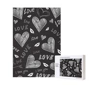 Puzzle in legno da 300 pezzi con cuori scritti a mano e parole d'amore per il divertimento di tutta la famiglia.