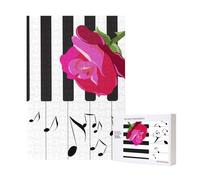 Puzzle in legno da 300 pezzi con musica astratta per pianoforte e fiori di rosa rossa per il divertimento di tutta la famiglia.