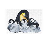 Puzzle in legno da 300 pezzi con pinguini imperatori e bambini nella neve, con scatola di imballaggio per adulti