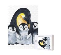 Puzzle in legno da 300 pezzi con pinguini imperatori e bambini nella neve, con scatola di imballaggio per adulti