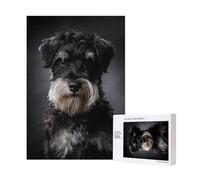 Puzzle in legno da 300 pezzi con ritratto di Schnauzer grigio scuro con scatola di imballaggio per adulti