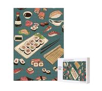 Puzzle in legno da 300 pezzi con sushi e panini colorati per il divertimento di tutta la famiglia.