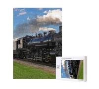 Puzzle in legno da 300 pezzi con treno a vapore retrò per il divertimento di tutta la famiglia.