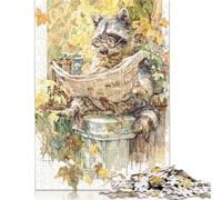 Puzzle in legno da 300 pezzi per adulti, procione che legge le notizie, puzzle quadrato per bambini, giochi per famiglie, regali di Natale, 300 pezzi (40x28 cm)