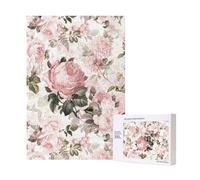 Puzzle in legno da 300 pezzi, stile shabby chic vintage, con rose rosa seppia e scatola di imballaggio per adulti.