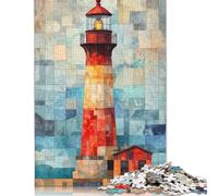 Puzzle in legno da 500 pezzi con acquerello raffigurante un faro, per adulti, gioco educativo per bambini, come regalo di Natale, 500 pezzi (52x38 cm)