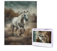 Puzzle in legno da 500 pezzi con immagine di cavalli che corrono sul campo, puzzle personalizzati, arte moderna da parete, decorazione per la famiglia, puzzle fotografico per adulti (51,8 x 38,1 cm)