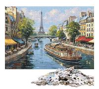 Puzzle in legno da 500 pezzi per adulti con scena del canale di Parigi, puzzle per bambini, giochi per famiglie, regali di Natale, 500 pezzi (52x38 cm)