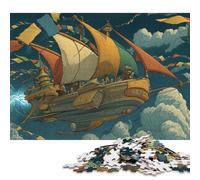 Puzzle in legno da 500 pezzi per adulti, nave volante che vola tra le nuvole, puzzle per bambini, giochi per famiglie, regali di Natale, 500 pezzi (52x38 cm)