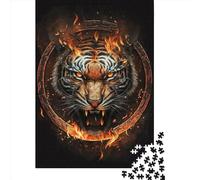 Puzzle in legno da 500 pezzi per adulti, puzzle quadrato con testa di tigre di fuoco, giochi per bambini, regali di Natale, 500 pezzi (52x38 cm)