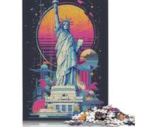 Puzzle in legno da 500 pezzi per adulti Statua della Libertà Neon Art Puzzle quadrato per bambini Giochi per famiglie Regali di Natale 500 pezzi (52x38 cm)