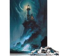 Puzzle in legno da 500 pezzi Un faro nella tempesta V1 Puzzle Attività per famiglie Regali di Natale 500 pezzi (52x38 cm)