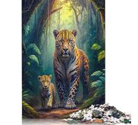 Puzzle in legno difficile da 1000 pezzi per adulti con famiglia di giaguari nella giungla, regali per la vigilia di Natale, 1000 pezzi (75x50 cm)