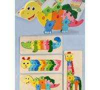 Puzzle in legno educativi per l'infanzia, giocattoli puzzle tridimensionali a forma di animali come dinosauro, bruco, giraffa, coccodrillo, per esercitare le mani e il cervello, giochi educativi per l