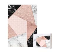 Puzzle in legno geometrico da 300 pezzi con glitter oro rosa, marmo bianco e nero, per il divertimento di tutta la famiglia.