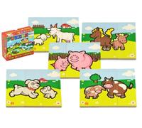Puzzle in legno I miei primi animaletti - fattoria, 6 puzzle da 3 pezzi