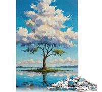 Puzzle in legno Impasto da 1000 pezzi con dipinto di un albero su un'isola per adolescenti, puzzle per adulti, puzzle sostenibile per adulti | Giochi da 1000 pezzi (75x50 cm)