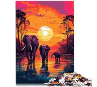 Puzzle in Legno LGNBTGM Elefanti Africa Sunset, 1000 Pezzi, 50 x 75 cm, Puzzle Jigsaw per Adulti, 14+ Anni